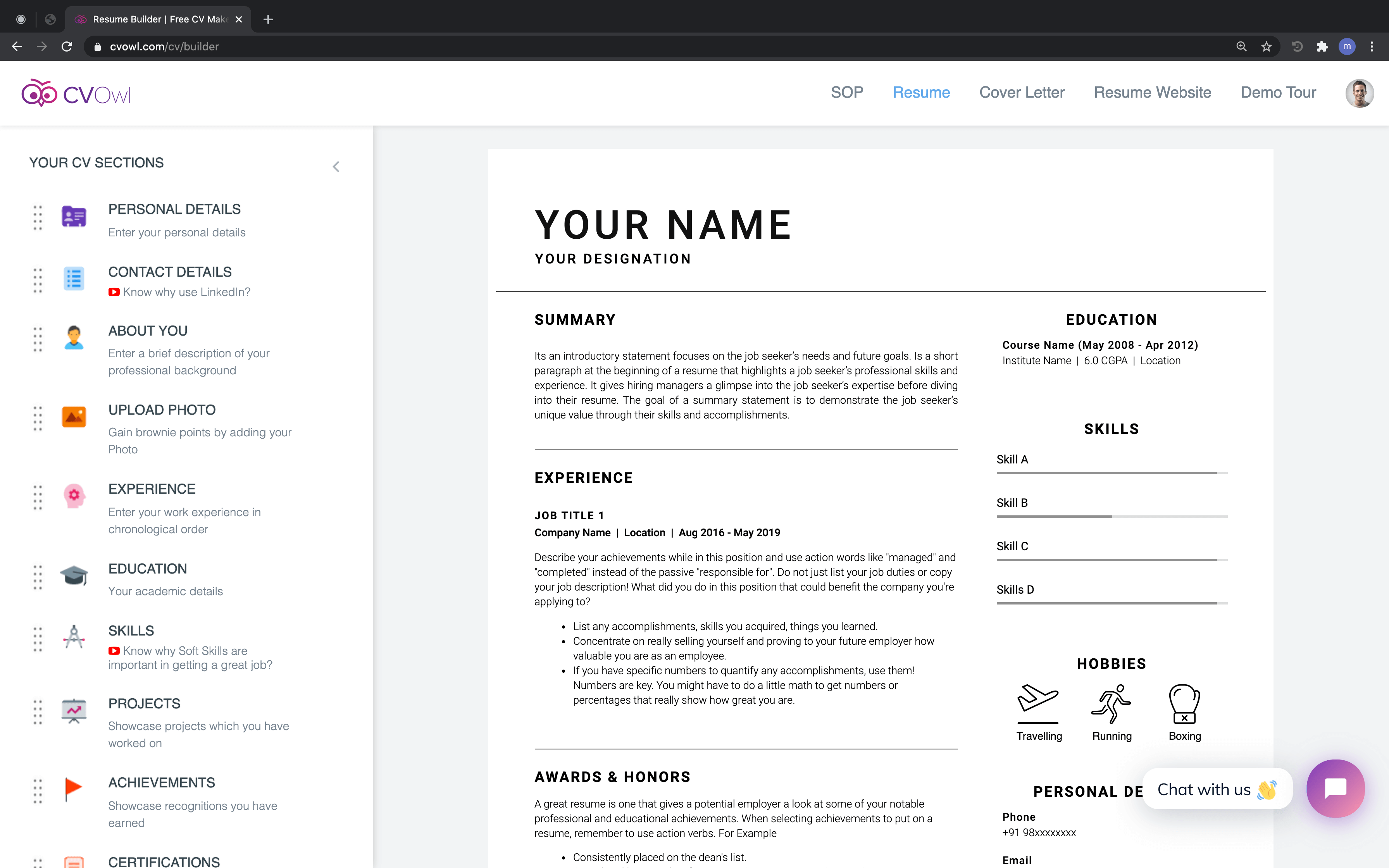 CV Owl Cv maker, Resume Builder